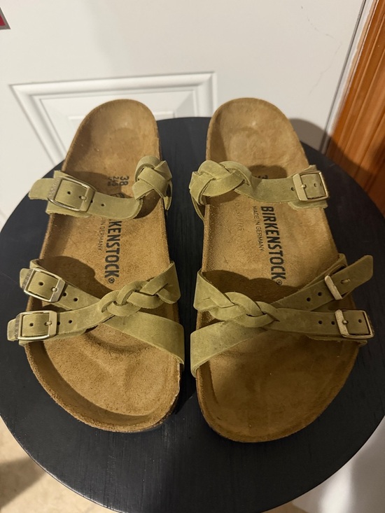 Birkenstock Shoes - Birkenstock Olive Braided Suede Two-Strap Sandals NWT